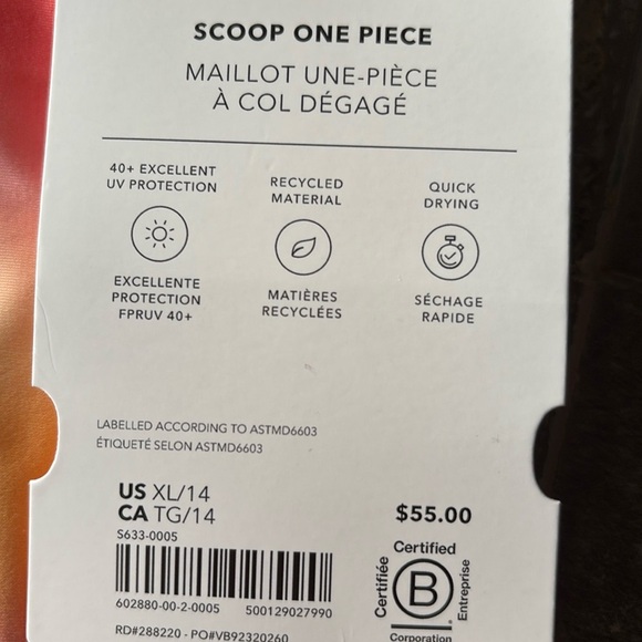 NWT Athleta Girl Scoop One Piece Aura Ombre Yellow Swimsuit Size XL/14 - Picture 7 of 7